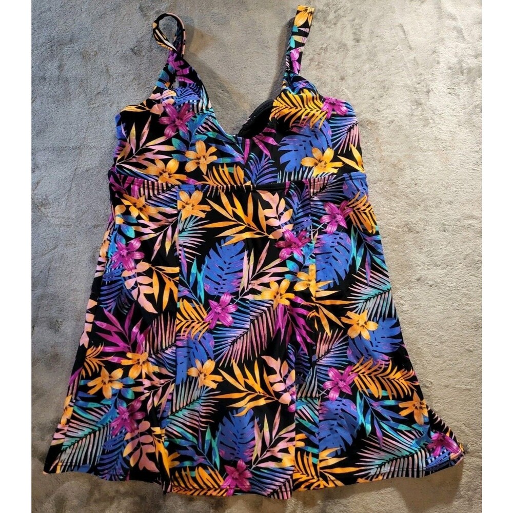 ISLAND PEARLS One Piece Swimsuit Womens Size 14  Multicolor Tropical Floral